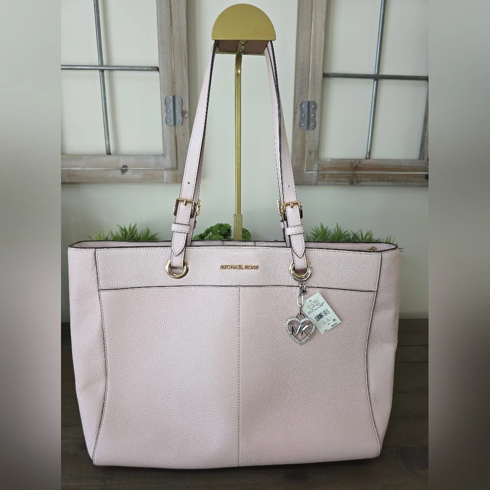 Michael Kors LG Commuter Tote/Laptop Bag Powder Blush Pink Leather+New MK Charm - Picture 2 of 16